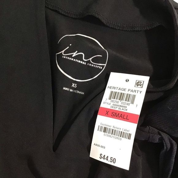 INC Deep Illusion Black Blouse V Neck Mesh Sleeve - Picture 4 of 8